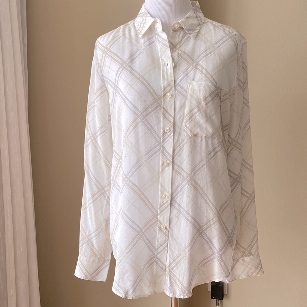 Ann Taylor Silk Button Up Blouse with Chest Pocket